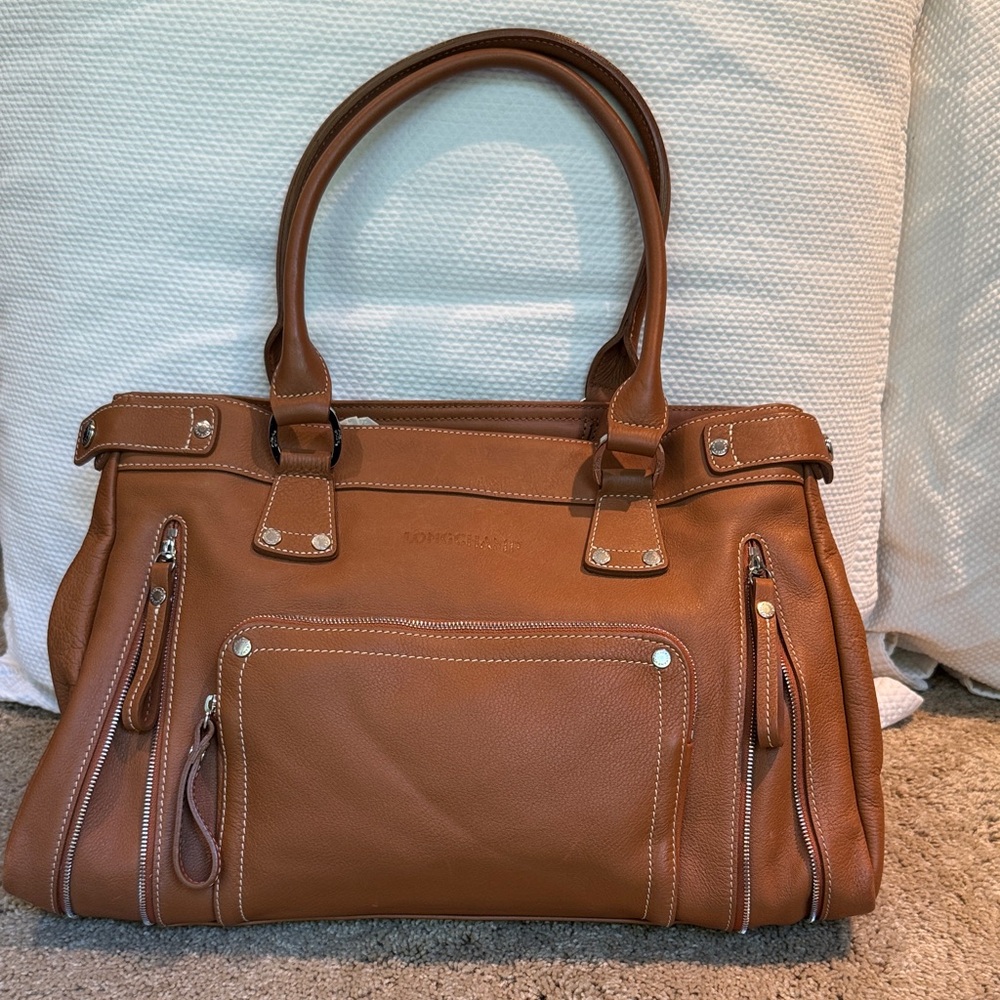 Longchamp Tan Leather Expandable Tote Bag